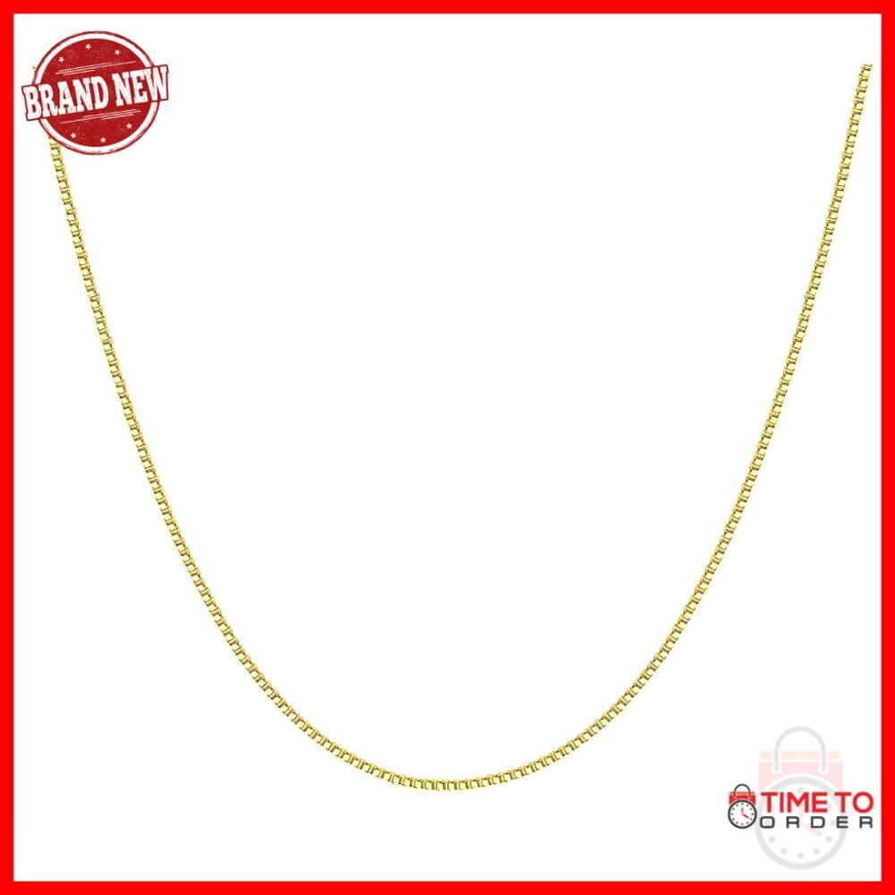 14K Solid Gold Box Chain Necklace 0.6mm 1mm 16-30in Unisex